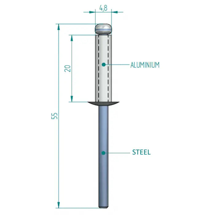 Blindniete 4,8 × 20 mm ALU/STAAL Schweighöfer poorten