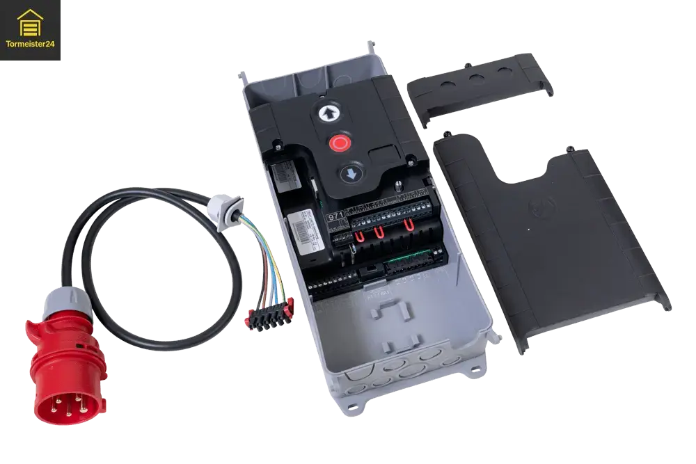 GfA TS 970 N Torsteuerung 400V für SE-Antriebe mit CEE16A-Stecker, 3-Tasten-Bedienfeld und Unterstützung für digitale sowie mechanische Endschalter an Industrietoren.