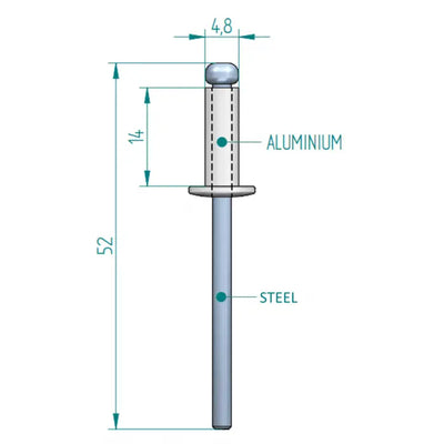 Blindniete 4,8 × 14 mm ALU/STAAL Schweighöfer poorten