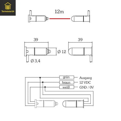 optosensor-set 12 mm – Sender & ontvanger zur Torabsicherung voor Sektional- & industriedeuren Tormeister24