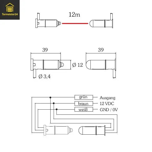 optosensor-set 12 mm – Sender & ontvanger zur Torabsicherung voor Sektional- & industriedeuren Tormeister24