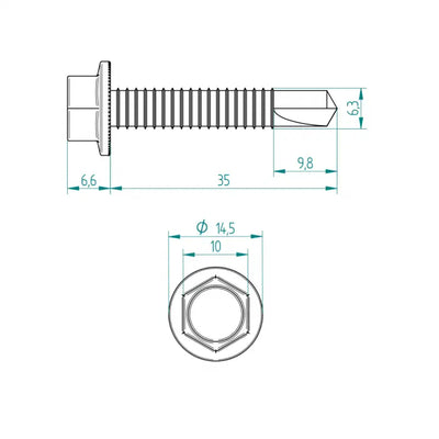 Zelfborende schroef 6.3 mm voor deurbevestiging