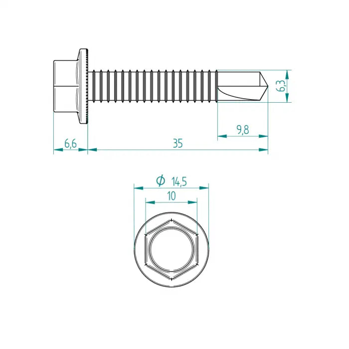 Zelfborende schroef 6.3 mm voor deurbevestiging
